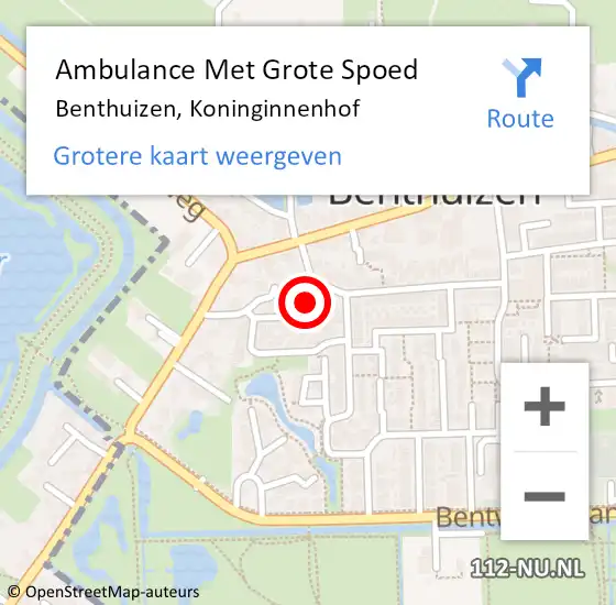 Locatie op kaart van de 112 melding: Ambulance Met Grote Spoed Naar Benthuizen, Koninginnenhof op 30 oktober 2024 12:24