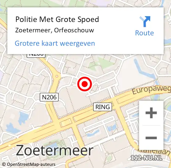 Locatie op kaart van de 112 melding: Politie Met Grote Spoed Naar Zoetermeer, Orfeoschouw op 30 oktober 2024 12:28