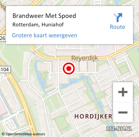 Locatie op kaart van de 112 melding: Brandweer Met Spoed Naar Rotterdam, Huniahof op 30 oktober 2024 12:35