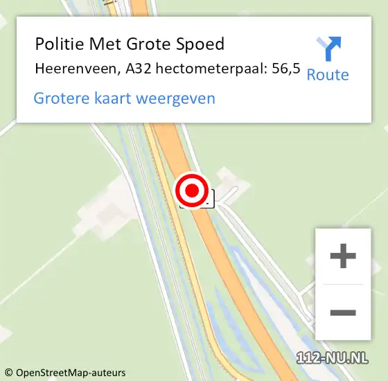 Locatie op kaart van de 112 melding: Politie Met Grote Spoed Naar Heerenveen, A32 hectometerpaal: 56,5 op 30 oktober 2024 12:44