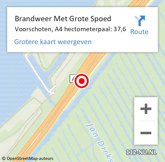 Locatie op kaart van de 112 melding: Brandweer Met Grote Spoed Naar Voorschoten, A4 hectometerpaal: 37,6 op 30 oktober 2024 12:47