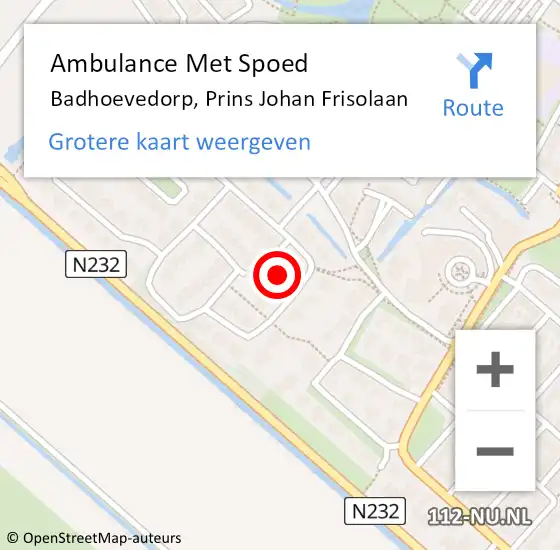 Locatie op kaart van de 112 melding: Ambulance Met Spoed Naar Badhoevedorp, Prins Johan Frisolaan op 30 oktober 2024 12:58