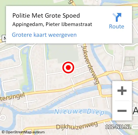 Locatie op kaart van de 112 melding: Politie Met Grote Spoed Naar Appingedam, Pieter IJbemastraat op 30 oktober 2024 13:06