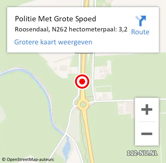 Locatie op kaart van de 112 melding: Politie Met Grote Spoed Naar Roosendaal, N262 hectometerpaal: 3,2 op 30 oktober 2024 13:08