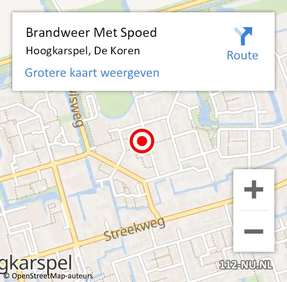 Locatie op kaart van de 112 melding: Brandweer Met Spoed Naar Hoogkarspel, De Koren op 30 oktober 2024 13:17