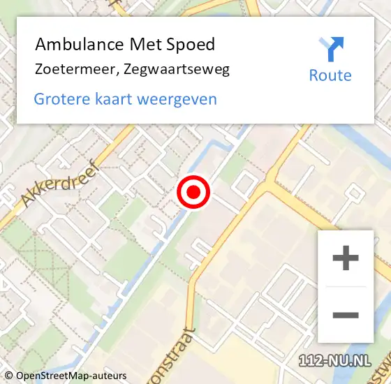 Locatie op kaart van de 112 melding: Ambulance Met Spoed Naar Zoetermeer, Zegwaartseweg op 30 oktober 2024 13:21