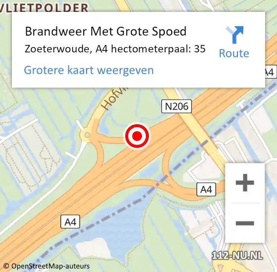 Locatie op kaart van de 112 melding: Brandweer Met Grote Spoed Naar Zoeterwoude, A4 hectometerpaal: 35 op 30 oktober 2024 13:31