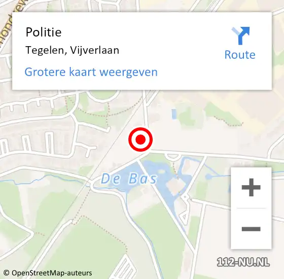 Locatie op kaart van de 112 melding: Politie Tegelen, Vijverlaan op 30 oktober 2024 13:54