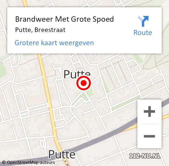 Locatie op kaart van de 112 melding: Brandweer Met Grote Spoed Naar Putte, Breestraat op 30 oktober 2024 13:55