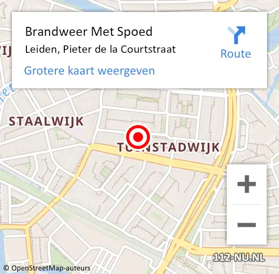 Locatie op kaart van de 112 melding: Brandweer Met Spoed Naar Leiden, Pieter de la Courtstraat op 30 oktober 2024 14:02