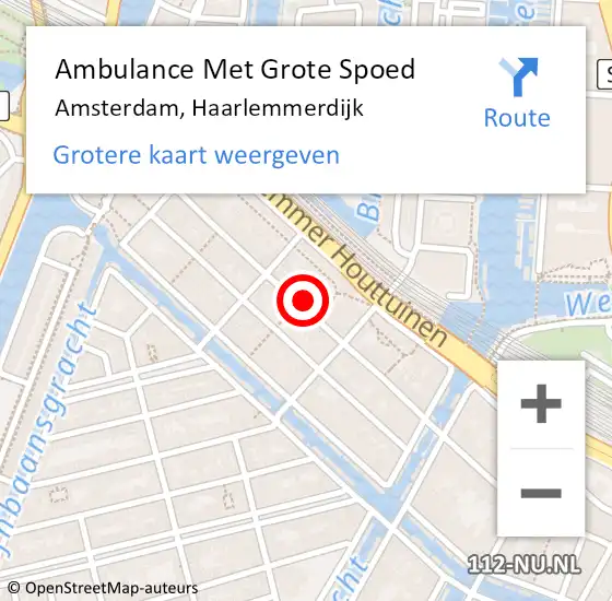 Locatie op kaart van de 112 melding: Ambulance Met Grote Spoed Naar Amsterdam, Haarlemmerdijk op 30 oktober 2024 14:04