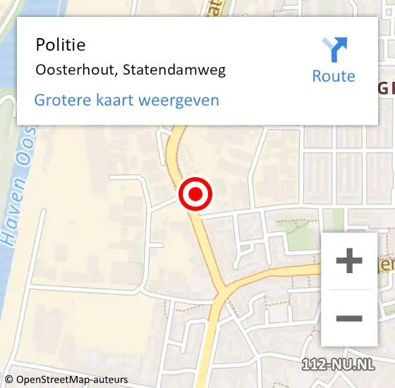 Locatie op kaart van de 112 melding: Politie Oosterhout, Statendamweg op 30 oktober 2024 14:51