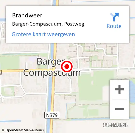 Locatie op kaart van de 112 melding: Brandweer Barger-Compascuum, Postweg op 30 oktober 2024 14:57