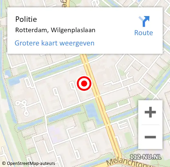 Locatie op kaart van de 112 melding: Politie Rotterdam, Wilgenplaslaan op 30 oktober 2024 15:05