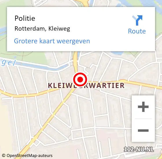 Locatie op kaart van de 112 melding: Politie Rotterdam, Kleiweg op 30 oktober 2024 15:09