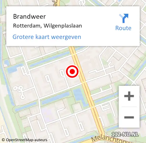 Locatie op kaart van de 112 melding: Brandweer Rotterdam, Wilgenplaslaan op 30 oktober 2024 15:11