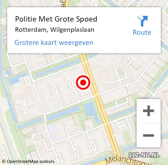 Locatie op kaart van de 112 melding: Politie Met Grote Spoed Naar Rotterdam, Wilgenplaslaan op 30 oktober 2024 15:11