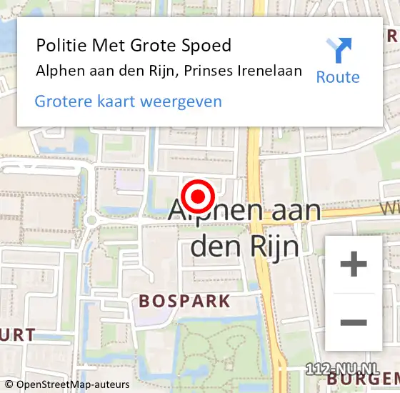 Locatie op kaart van de 112 melding: Politie Met Grote Spoed Naar Alphen aan den Rijn, Prinses Irenelaan op 30 oktober 2024 15:22