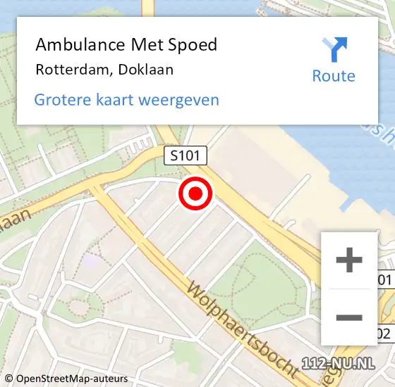 Locatie op kaart van de 112 melding: Ambulance Met Spoed Naar Rotterdam, Doklaan op 30 oktober 2024 15:37