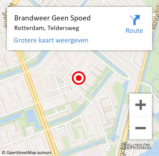 Locatie op kaart van de 112 melding: Brandweer Geen Spoed Naar Rotterdam, Teldersweg op 30 oktober 2024 16:06