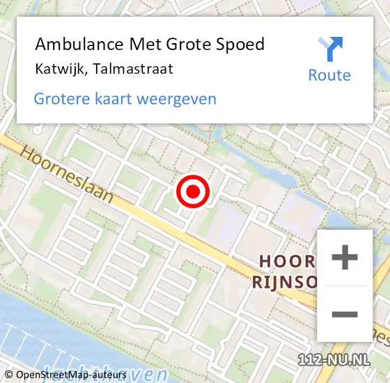 Locatie op kaart van de 112 melding: Ambulance Met Grote Spoed Naar Katwijk, Talmastraat op 30 oktober 2024 16:07