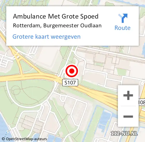 Locatie op kaart van de 112 melding: Ambulance Met Grote Spoed Naar Rotterdam, Burgemeester Oudlaan op 30 oktober 2024 16:24