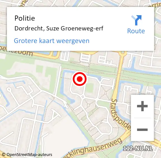 Locatie op kaart van de 112 melding: Politie Dordrecht, Suze Groeneweg-erf op 30 oktober 2024 16:25