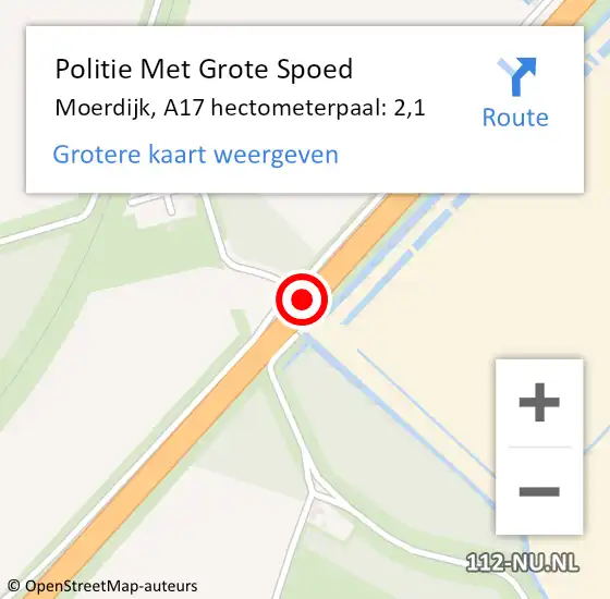 Locatie op kaart van de 112 melding: Politie Met Grote Spoed Naar Moerdijk, A17 hectometerpaal: 2,1 op 30 oktober 2024 16:31