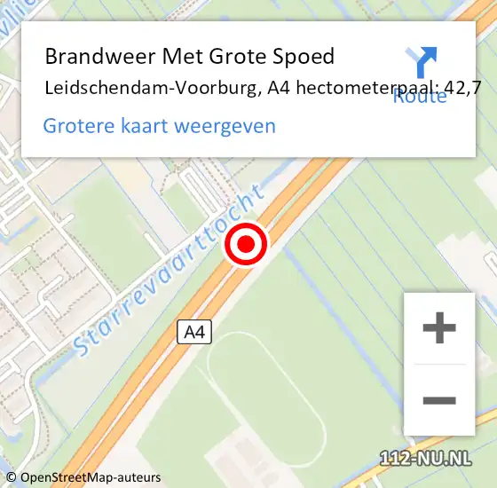 Locatie op kaart van de 112 melding: Brandweer Met Grote Spoed Naar Leidschendam-Voorburg, A4 hectometerpaal: 42,7 op 30 oktober 2024 16:36