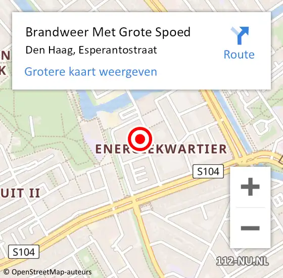 Locatie op kaart van de 112 melding: Brandweer Met Grote Spoed Naar Den Haag, Esperantostraat op 30 oktober 2024 16:39