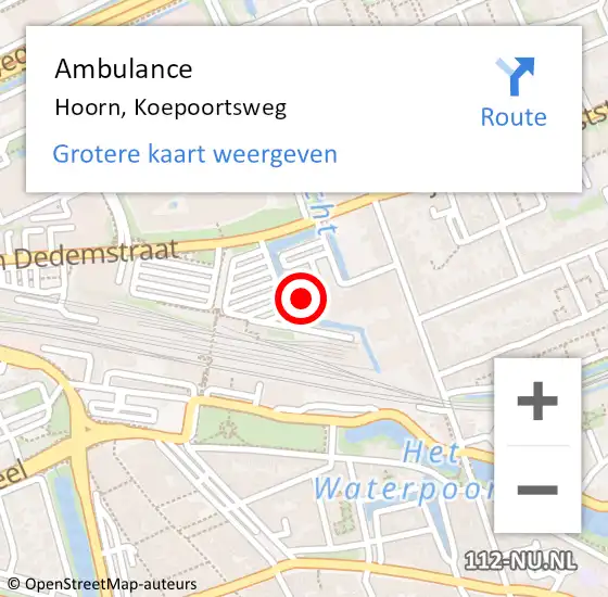 Locatie op kaart van de 112 melding: Ambulance Hoorn, Koepoortsweg op 30 oktober 2024 16:40