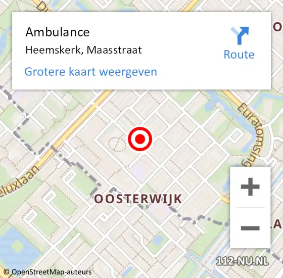 Locatie op kaart van de 112 melding: Ambulance Heemskerk, Maasstraat op 30 oktober 2024 16:41