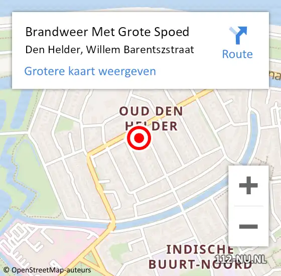 Locatie op kaart van de 112 melding: Brandweer Met Grote Spoed Naar Den Helder, Willem Barentszstraat op 30 oktober 2024 16:43