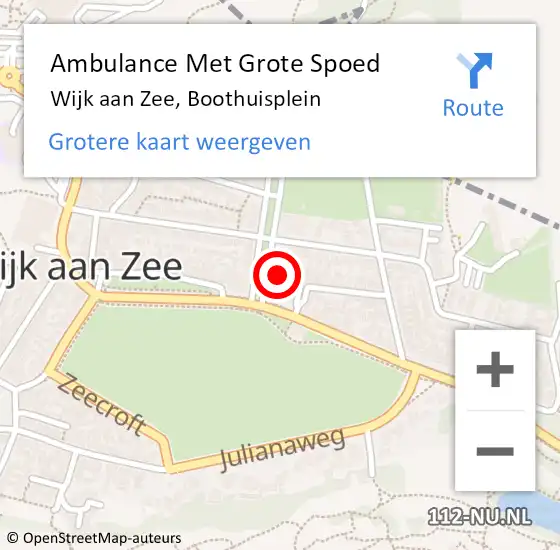 Locatie op kaart van de 112 melding: Ambulance Met Grote Spoed Naar Wijk aan Zee, Boothuisplein op 30 oktober 2024 16:44