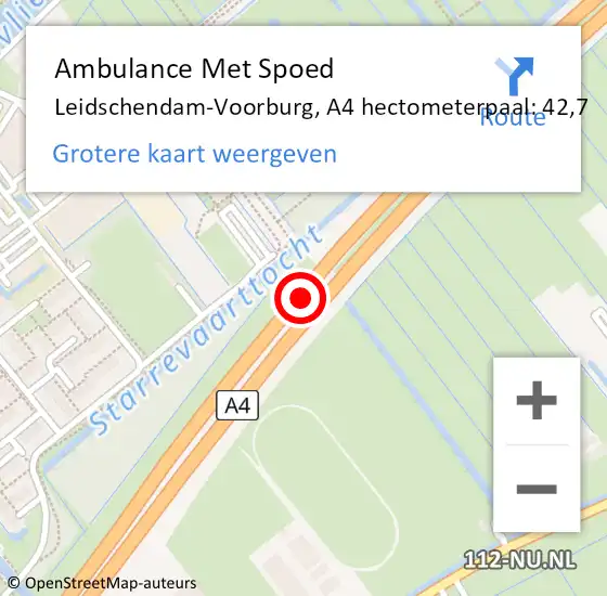 Locatie op kaart van de 112 melding: Ambulance Met Spoed Naar Leidschendam-Voorburg, A4 hectometerpaal: 42,7 op 30 oktober 2024 16:49