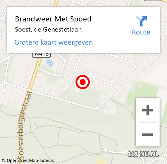 Locatie op kaart van de 112 melding: Brandweer Met Spoed Naar Soest, de Genestetlaan op 30 oktober 2024 16:50