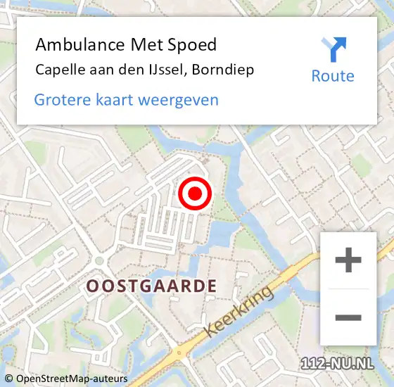 Locatie op kaart van de 112 melding: Ambulance Met Spoed Naar Capelle aan den IJssel, Borndiep op 30 oktober 2024 16:58