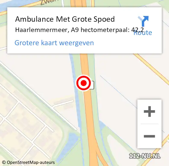 Locatie op kaart van de 112 melding: Ambulance Met Grote Spoed Naar Haarlemmermeer, A9 hectometerpaal: 42,2 op 30 oktober 2024 17:19