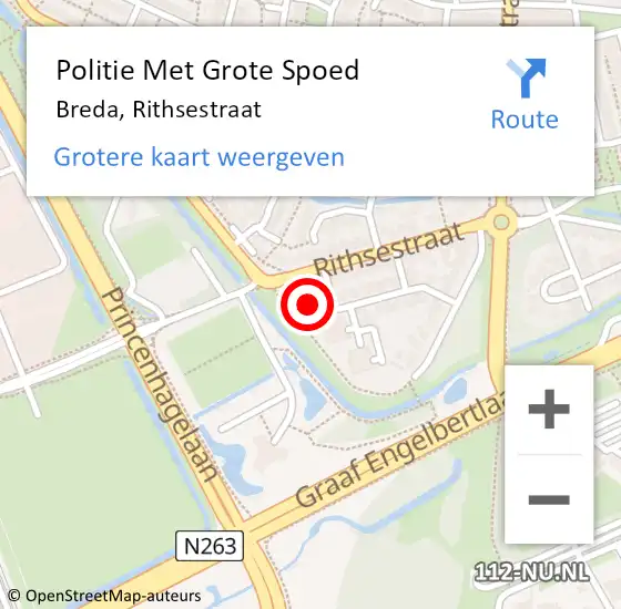 Locatie op kaart van de 112 melding: Politie Met Grote Spoed Naar Breda, Rithsestraat op 30 oktober 2024 17:26