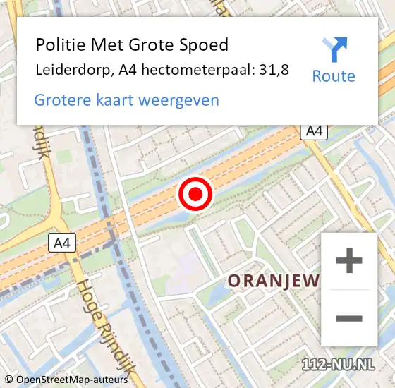 Locatie op kaart van de 112 melding: Politie Met Grote Spoed Naar Leiderdorp, A4 hectometerpaal: 31,8 op 30 oktober 2024 17:32