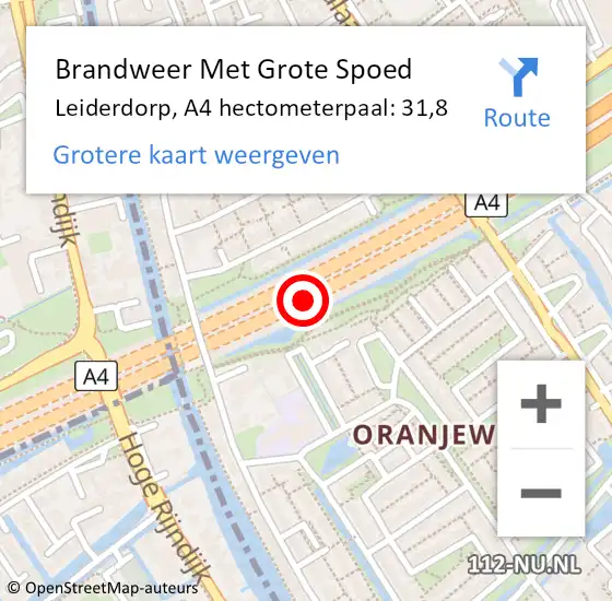 Locatie op kaart van de 112 melding: Brandweer Met Grote Spoed Naar Leiderdorp, A4 hectometerpaal: 31,8 op 30 oktober 2024 17:34