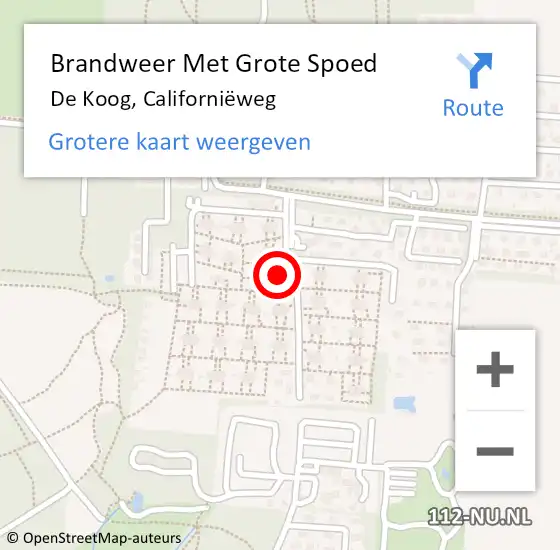 Locatie op kaart van de 112 melding: Brandweer Met Grote Spoed Naar De Koog, Californiëweg op 30 oktober 2024 17:38