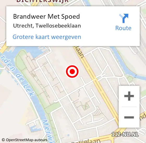 Locatie op kaart van de 112 melding: Brandweer Met Spoed Naar Utrecht, Twellosebeeklaan op 30 oktober 2024 18:01