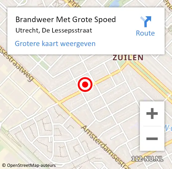 Locatie op kaart van de 112 melding: Brandweer Met Grote Spoed Naar Utrecht, De Lessepsstraat op 30 oktober 2024 18:18