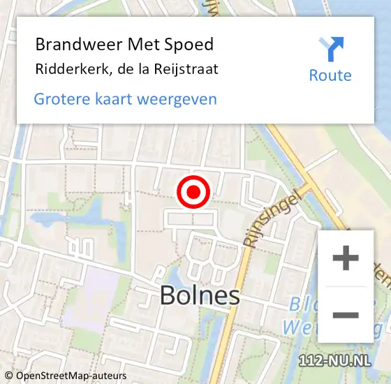 Locatie op kaart van de 112 melding: Brandweer Met Spoed Naar Ridderkerk, de la Reijstraat op 30 oktober 2024 18:43