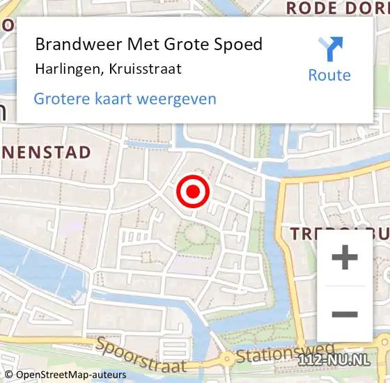 Locatie op kaart van de 112 melding: Brandweer Met Grote Spoed Naar Harlingen, Kruisstraat op 30 oktober 2024 18:47