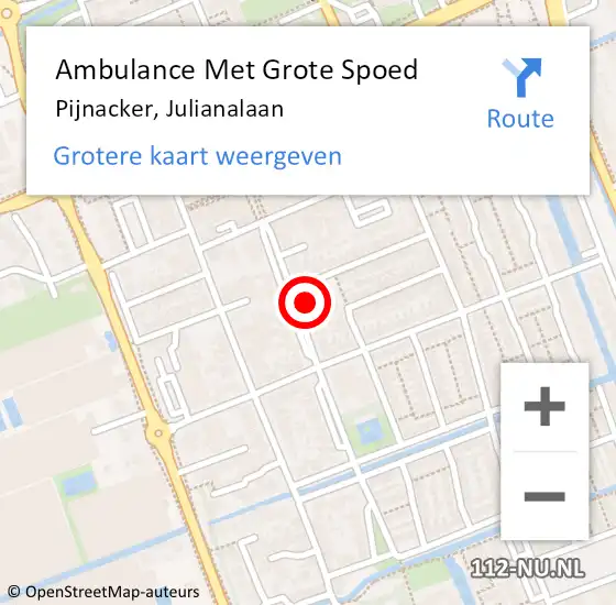 Locatie op kaart van de 112 melding: Ambulance Met Grote Spoed Naar Pijnacker, Julianalaan op 30 oktober 2024 18:50