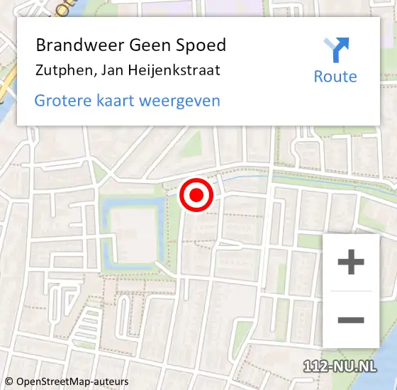 Locatie op kaart van de 112 melding: Brandweer Geen Spoed Naar Zutphen, Jan Heijenkstraat op 30 oktober 2024 18:57