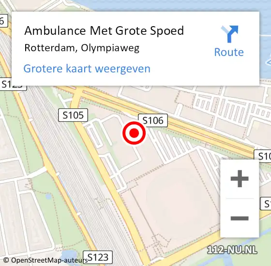 Locatie op kaart van de 112 melding: Ambulance Met Grote Spoed Naar Rotterdam, Olympiaweg op 30 oktober 2024 19:19