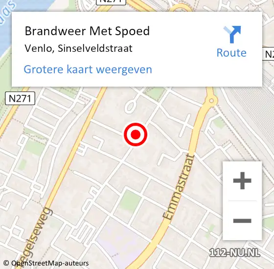 Locatie op kaart van de 112 melding: Brandweer Met Spoed Naar Venlo, Sinselveldstraat op 30 oktober 2024 19:27